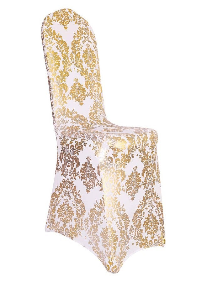 Desirable Life Pack of 1 Dining Chair Covers Bronzing Gold Flower Print Removable Washable Spandex Stretch Decorative Chair Slipcovers Set for Party Wedding Home Decorations - Gold+White - Image 1